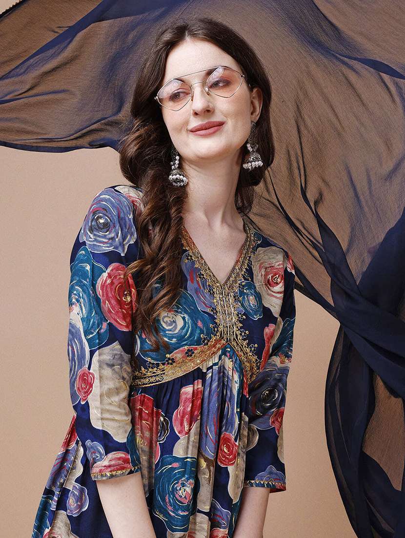 women navy blue kurta dupatta set - 21308950 - Standard Image - 4