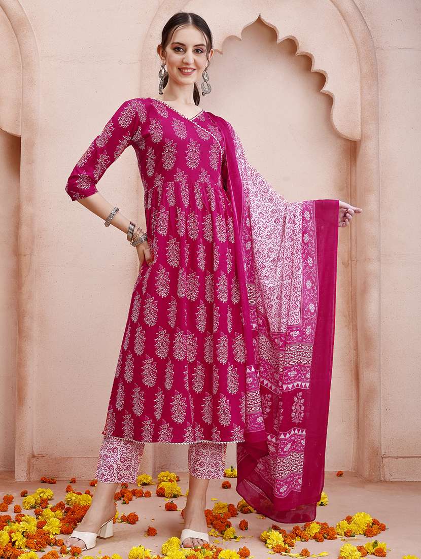 pink cotton kurta dupatta  set