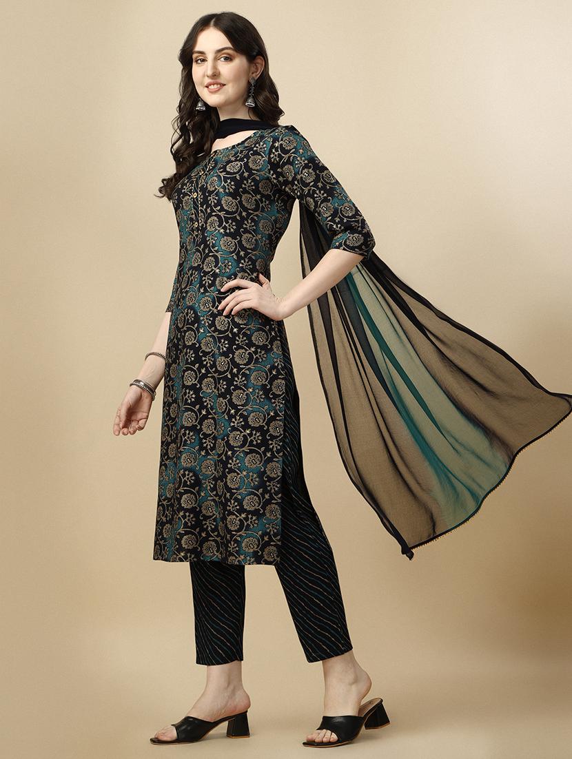 women navy blue kurta dupatta set - 21308978 -  Standard Image - 1