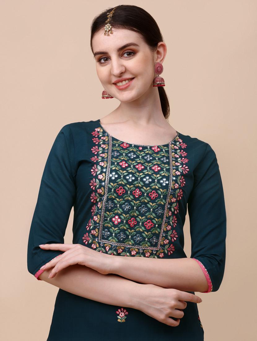 teal chanderi kurta dupatta set - 21309016 - Standard Image - 4