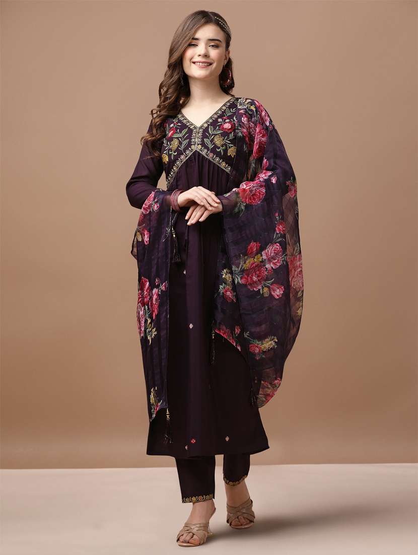 maroon muslin kurta dupatta  set