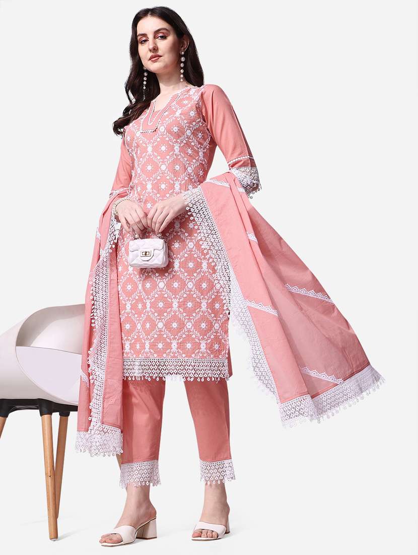 pink cotton kurta dupatta  set - 21309047 -  Standard Image - 1