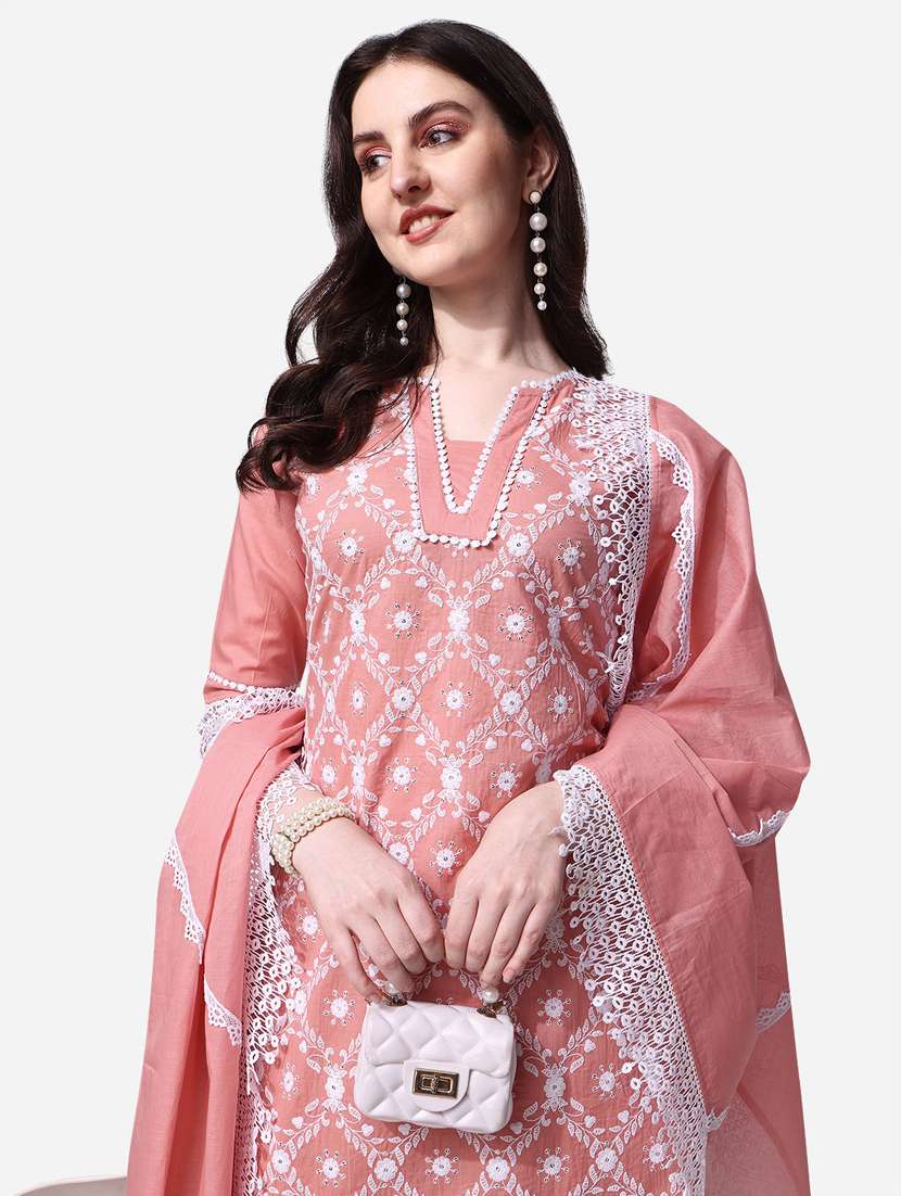 pink cotton kurta dupatta  set - 21309047 -  Standard Image - 4