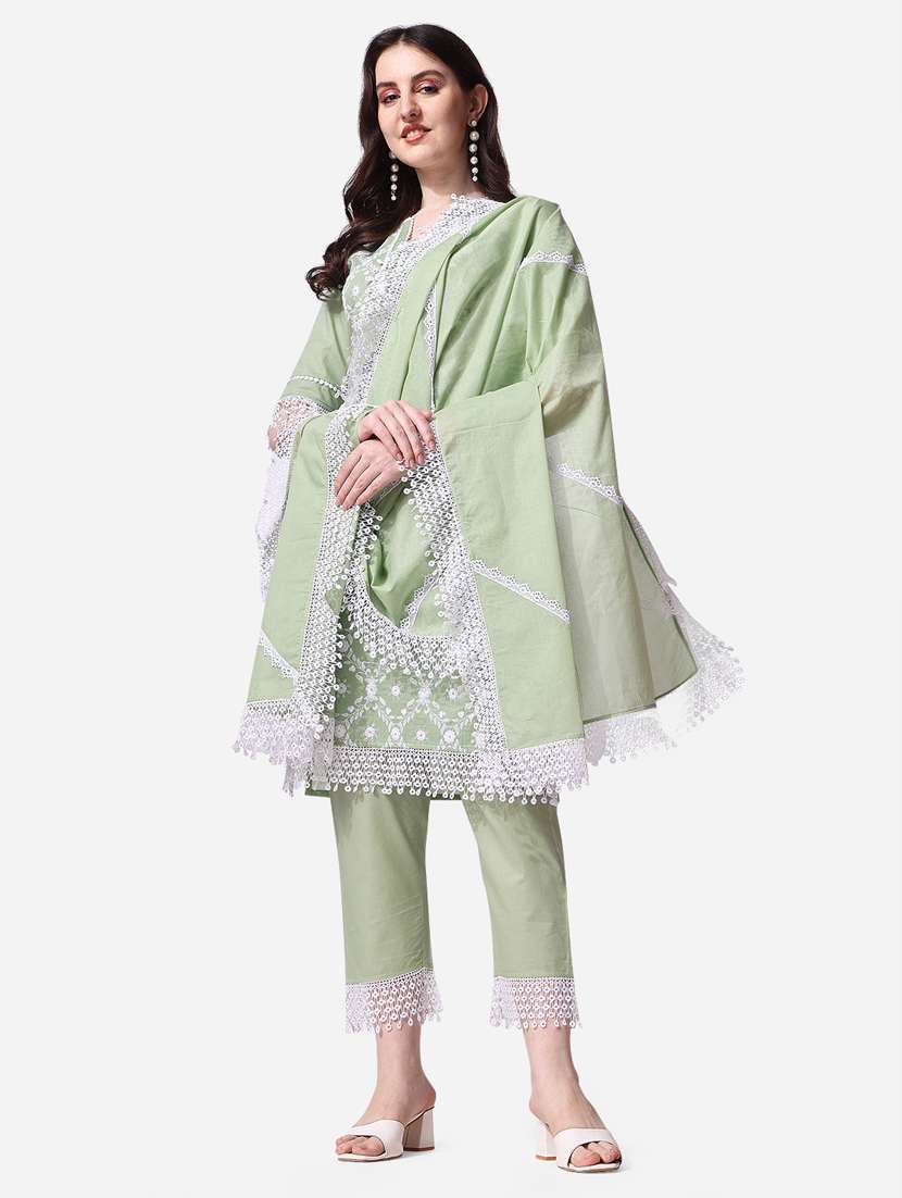 women green kurta dupatta set