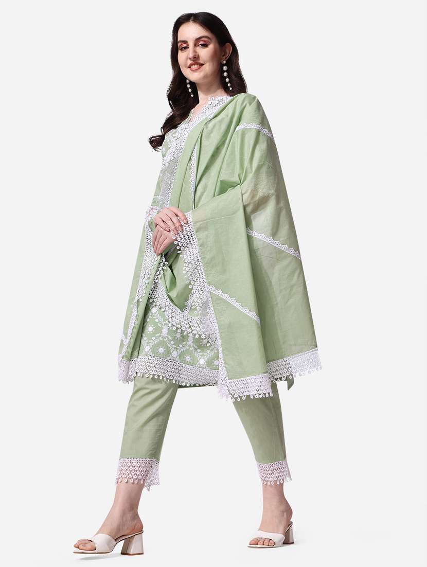 women green kurta dupatta set - 21309048 -  Standard Image - 1