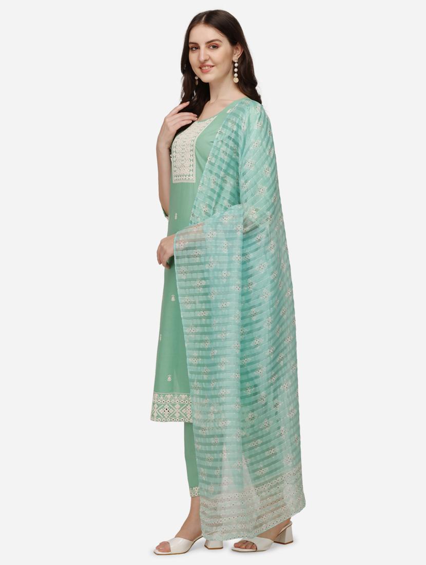 green cotton kurta dupatta set - 21309067 - Standard Image - 1