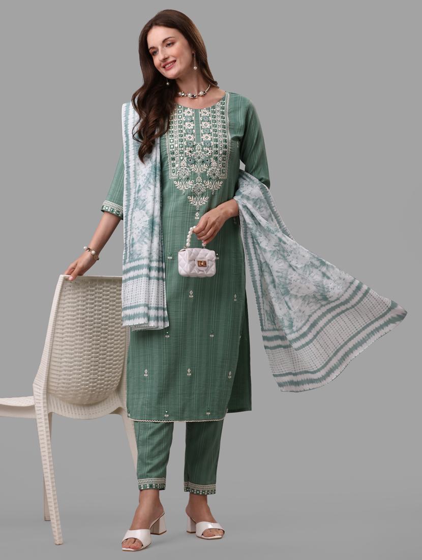 teal cotton kurta dupatta set - 21309071 - Standard Image - 1