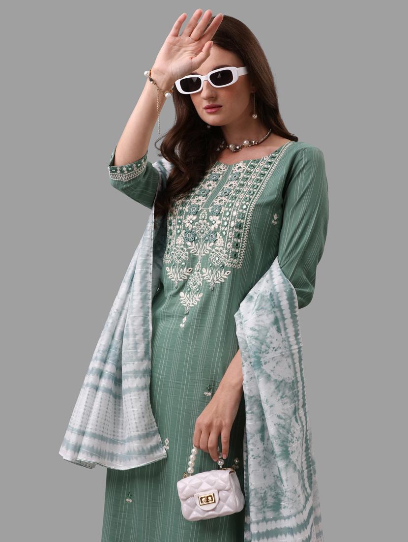 teal cotton kurta dupatta set - 21309071 - Standard Image - 4