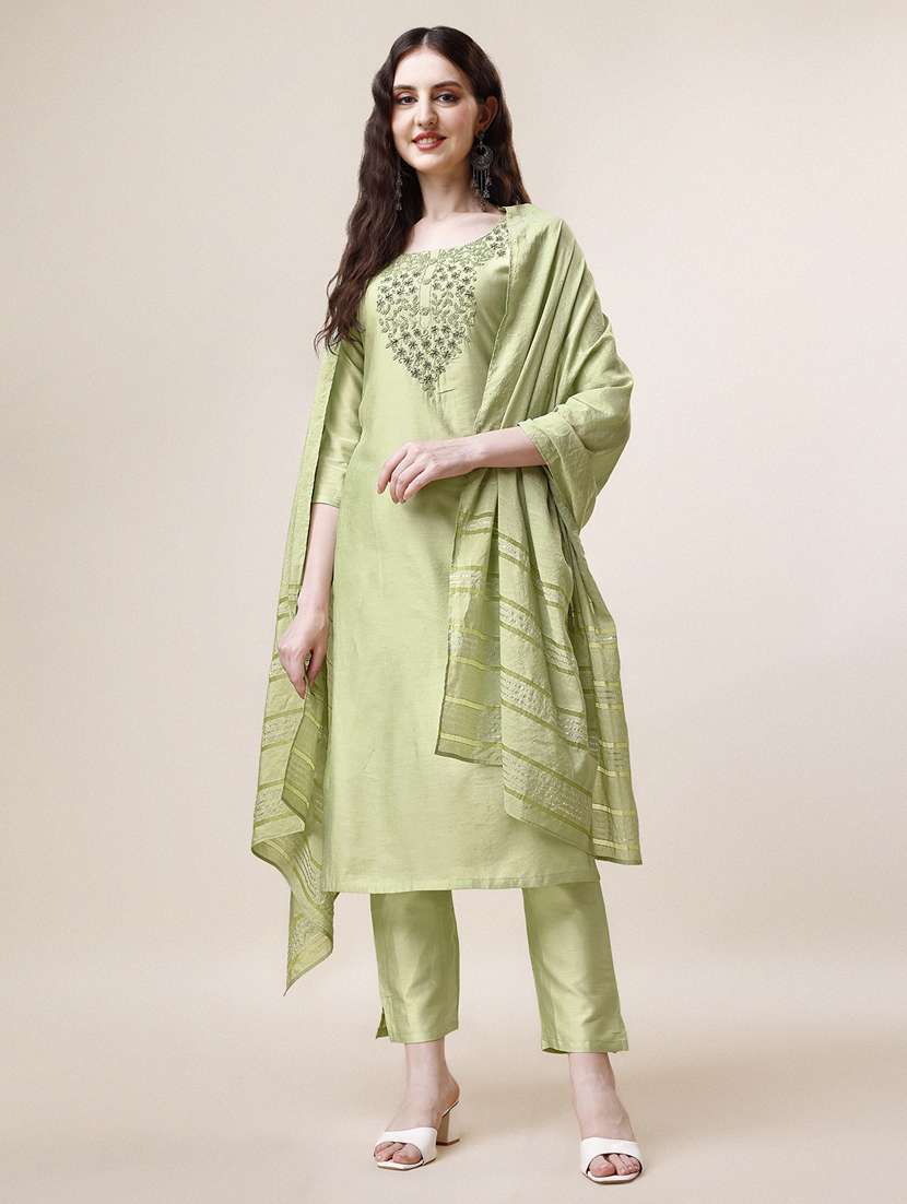 women three quarter sleeve kurta pant with dupatta set
