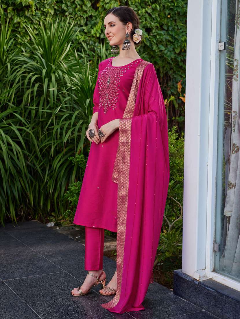 pink chanderi kurta dupatta  set - 21309085 -  Standard Image - 1