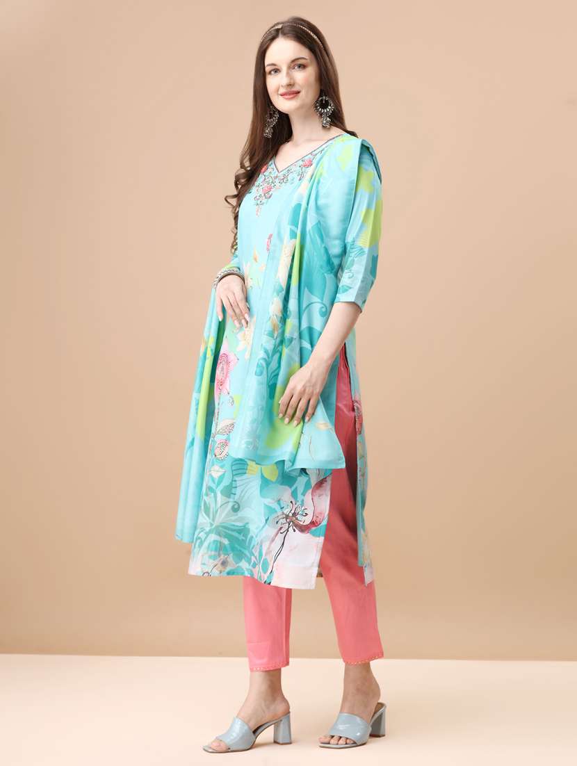 blue muslin kurta dupatta  set - 21309096 -  Standard Image - 1