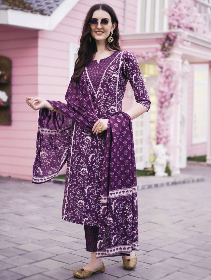 women purple kurta dupatta set