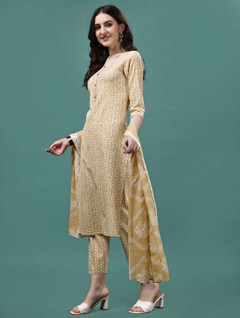 yellow cotton kurta dupatta set - 21309125 - Standard Image - 1