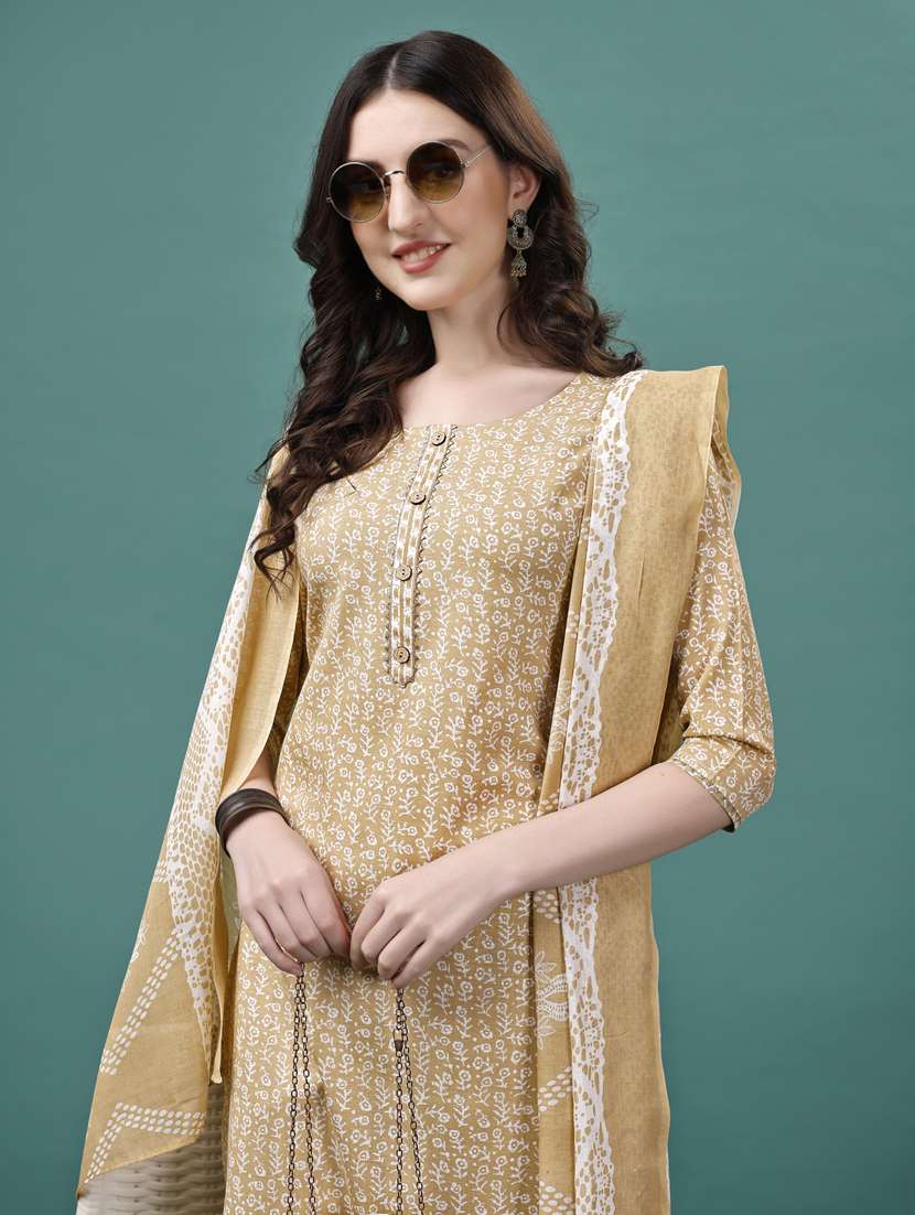 yellow cotton kurta dupatta set - 21309125 - Standard Image - 4