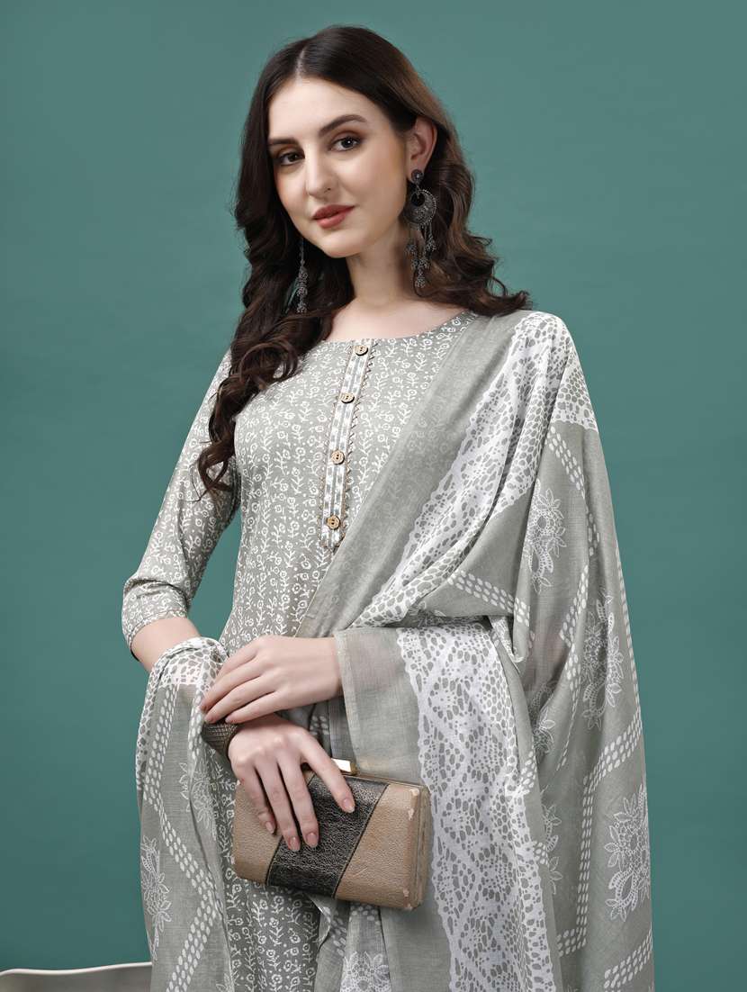women grey kurta dupatta set - 21309127 - Standard Image - 4