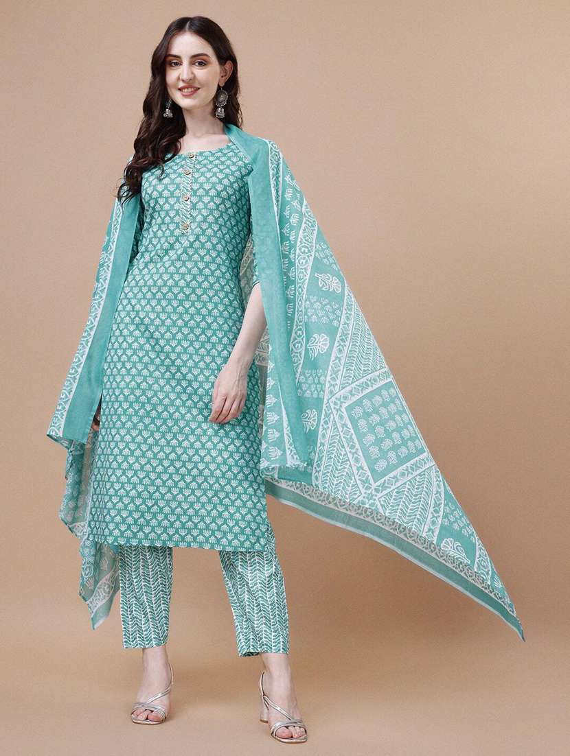 blue cotton kurta dupatta  set