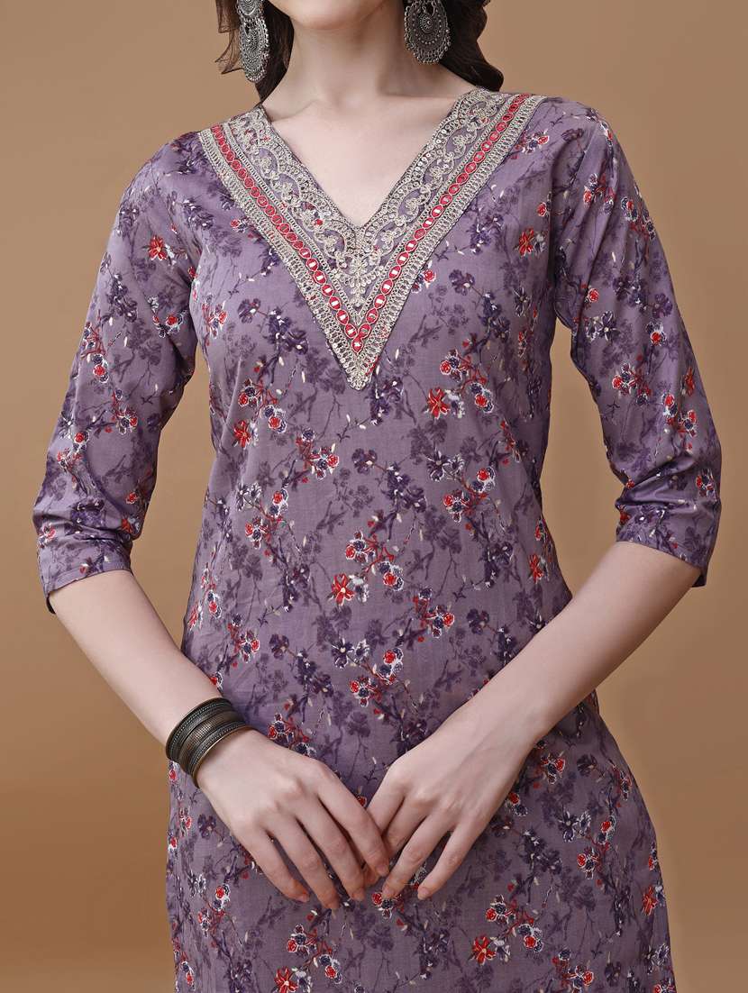 purple cotton kurta dupatta  set - 21309184 -  Standard Image - 4