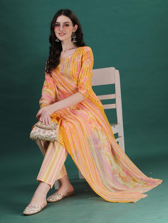 women yellow kurta dupatta set - 21309188 - Standard Image - 1