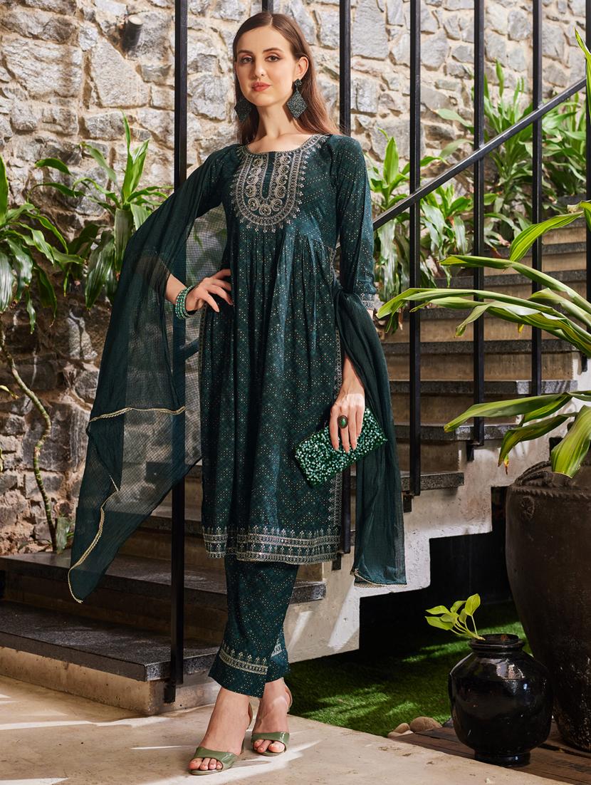 green rayon kurta dupatta set - 21309217 - Standard Image - 1
