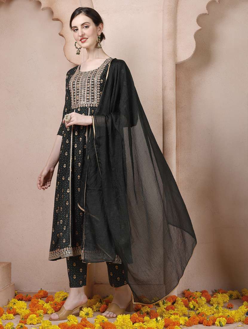 green cotton kurta dupatta  set - 21309220 -  Standard Image - 1