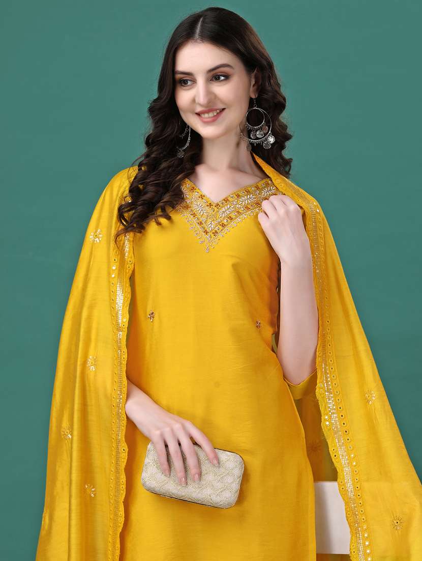 women yellow kurta dupatta set - 21309222 -  Standard Image - 4