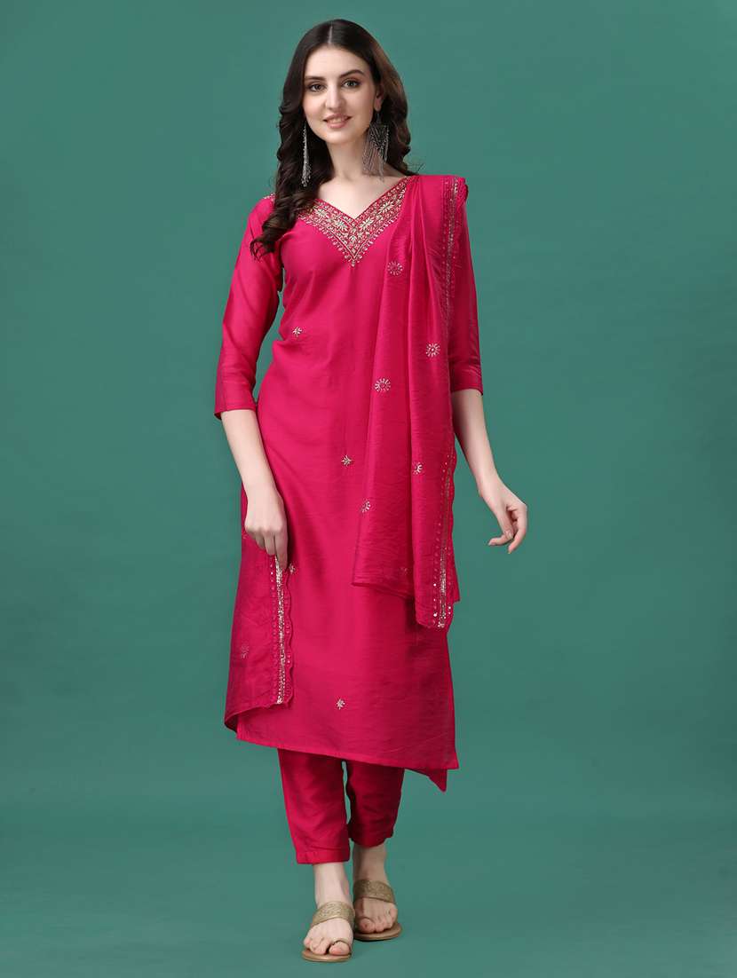pink chanderi kurta dupatta  set