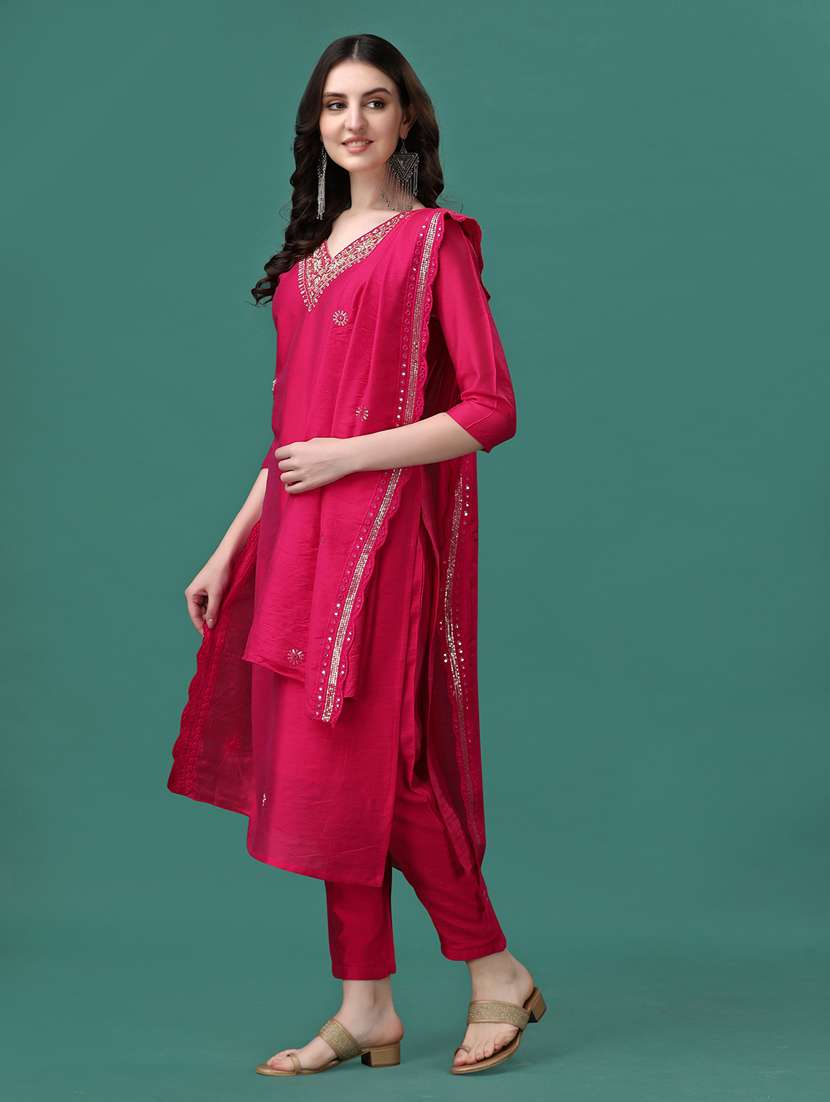 pink chanderi kurta dupatta  set - 21309223 -  Standard Image - 1