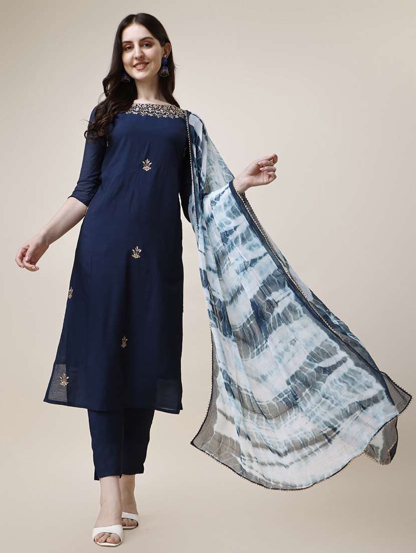 women three quarter sleeve kurta pant with dupatta set