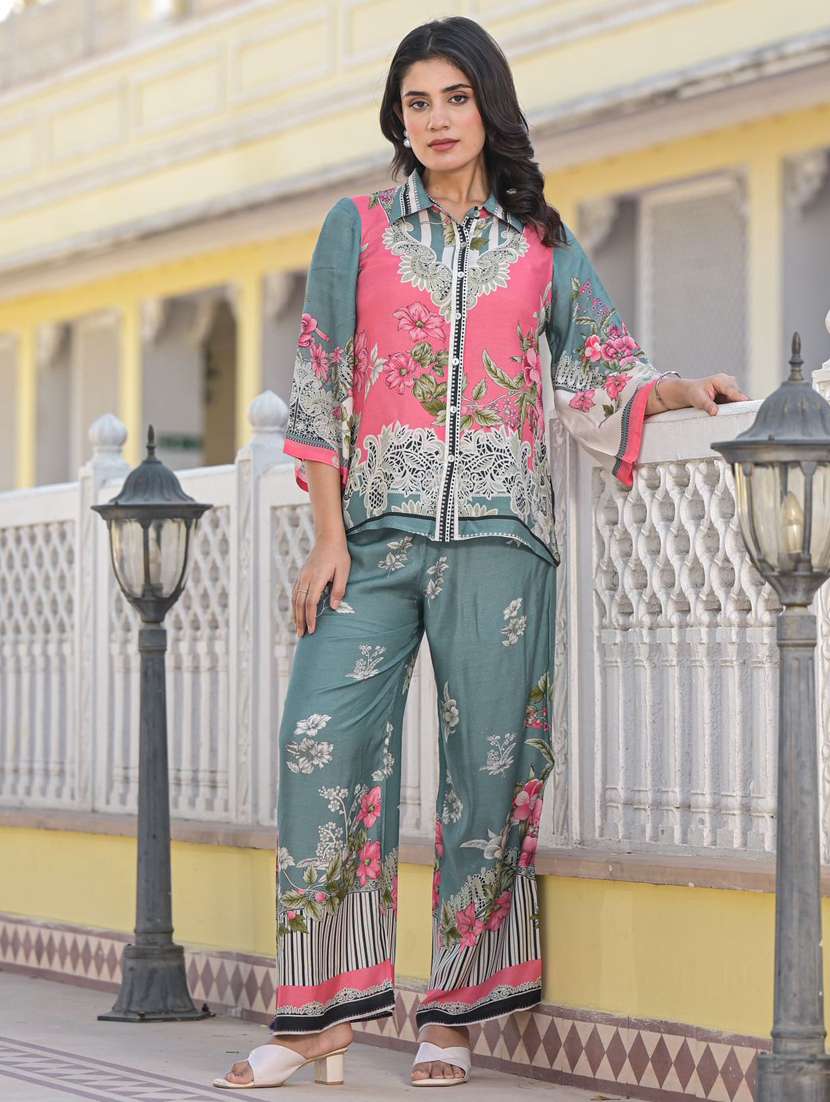 women printed shirt and trouser co-ord set - 21309261 -  Standard Image - 1