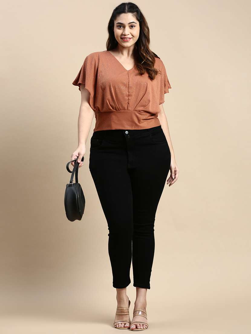women brown crepe plus top - 21309331 -  Standard Image - 4