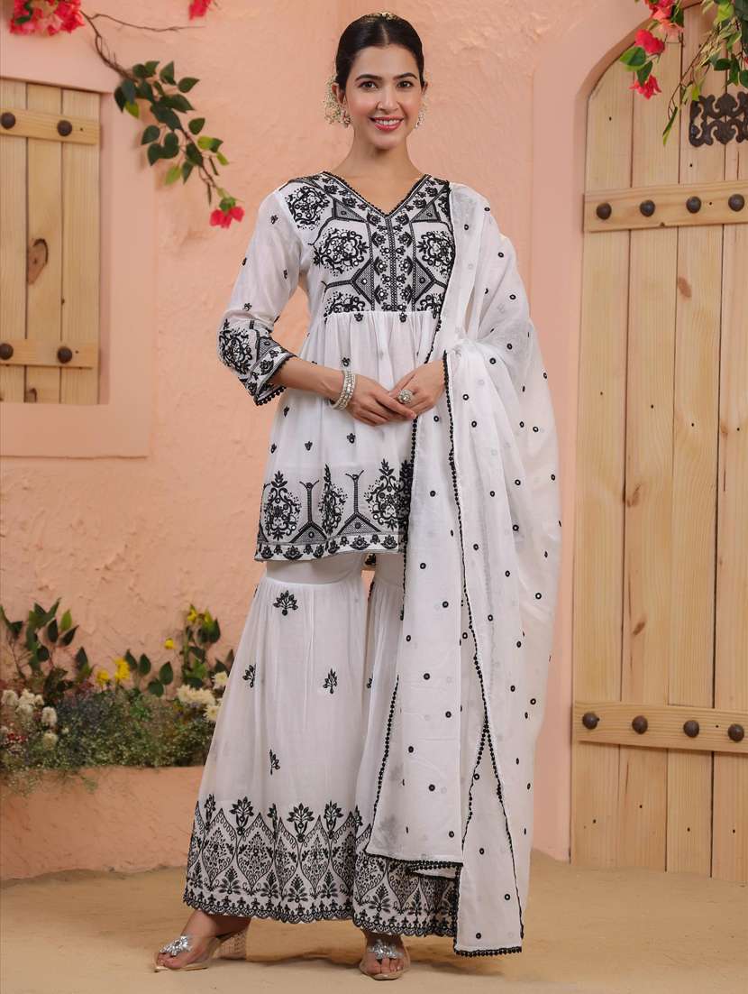 women white self design kurta sharara set