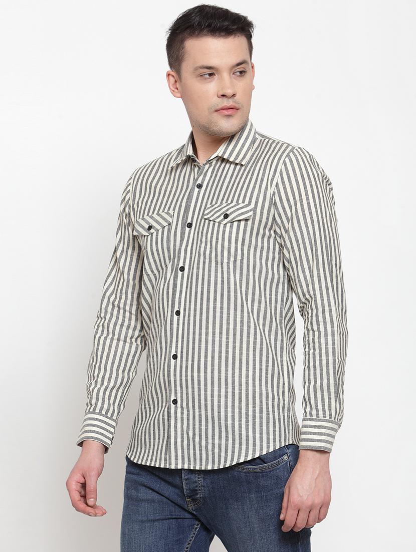 men striped collared long sleeves casual shirt - 21311208 - Standard Image - 1