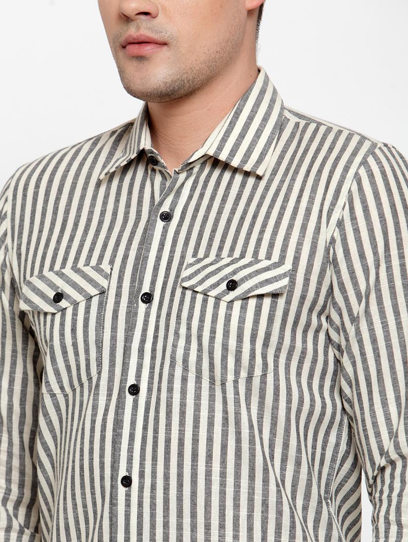 men striped collared long sleeves casual shirt - 21311208 - Standard Image - 4