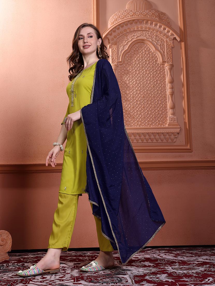 women lime round neck suit set - 21311639 - Standard Image - 1