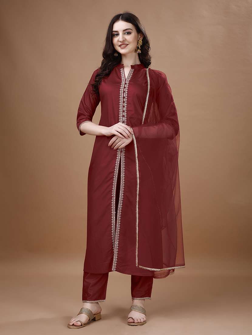 women three quarter sleeve kurta pant with dupatta set