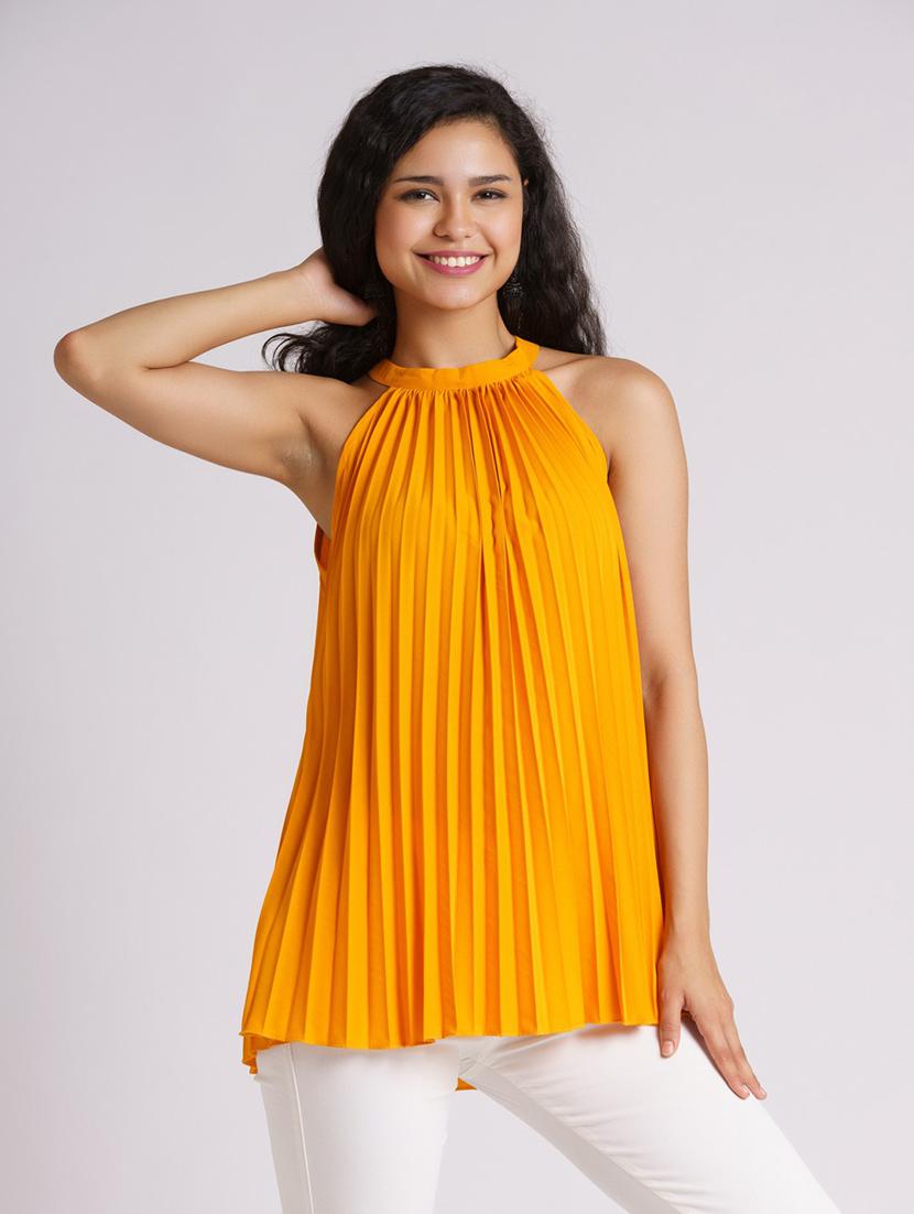 women yellow crepe a-line top - 21311883 - Standard Image - 1