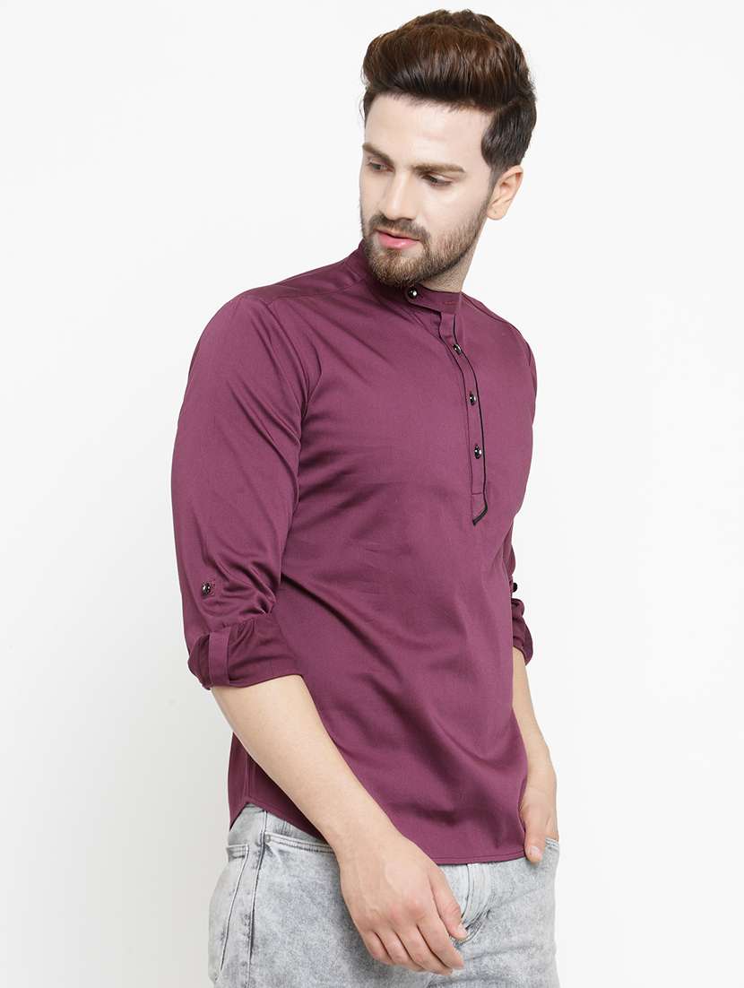 burgundy solid short kurta - 21311889 -  Standard Image - 1