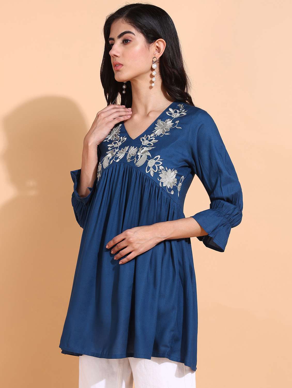 women blue rayon regular top - 21311950 -  Standard Image - 1