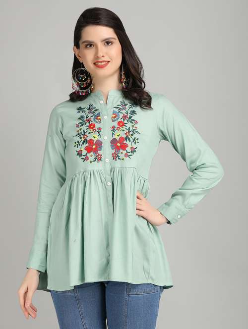 women green rayon peplum top - 21311951 - Standard Image - 0