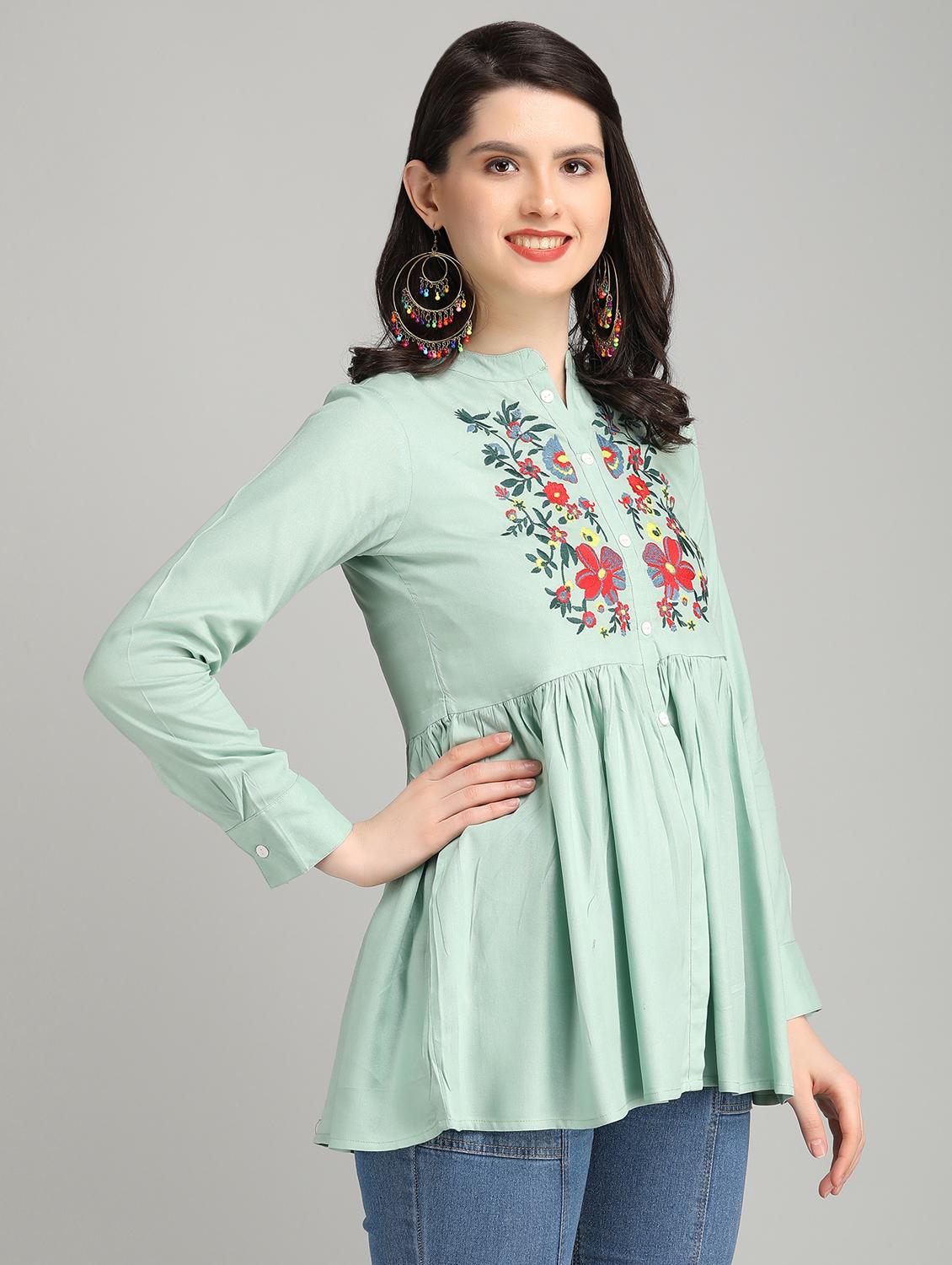 women green rayon peplum top - 21311951 - Standard Image - 1