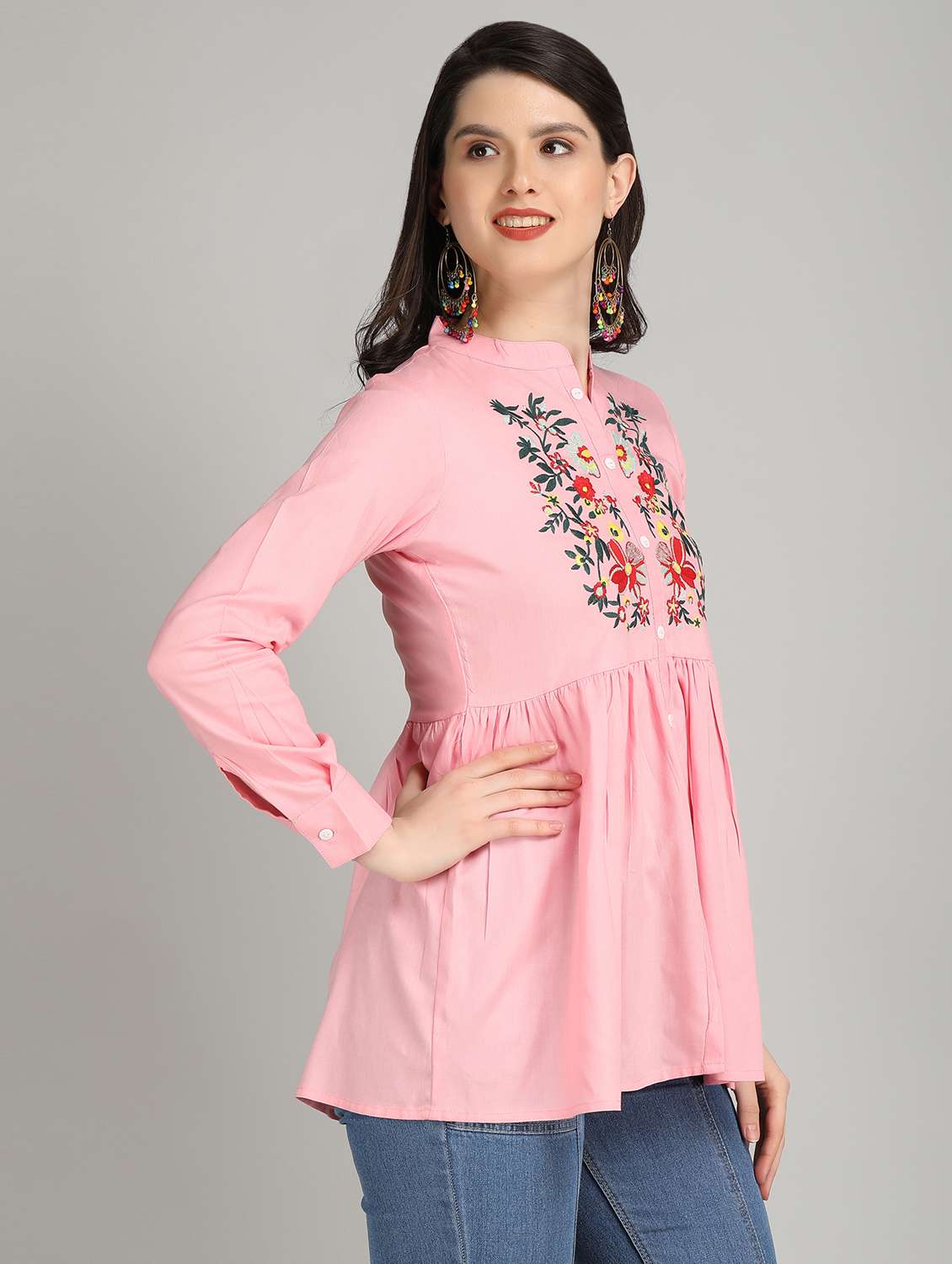 women pink rayon peplum top - 21311952 -  Standard Image - 1