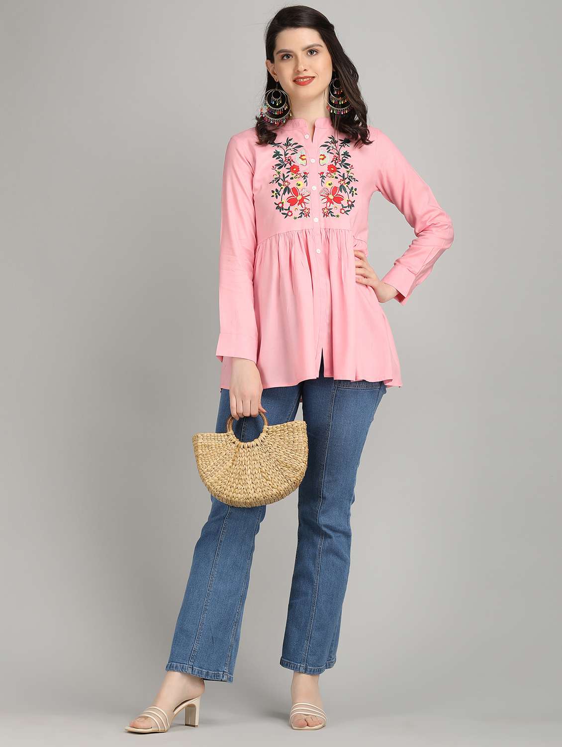 women pink rayon peplum top - 21311952 -  Standard Image - 4