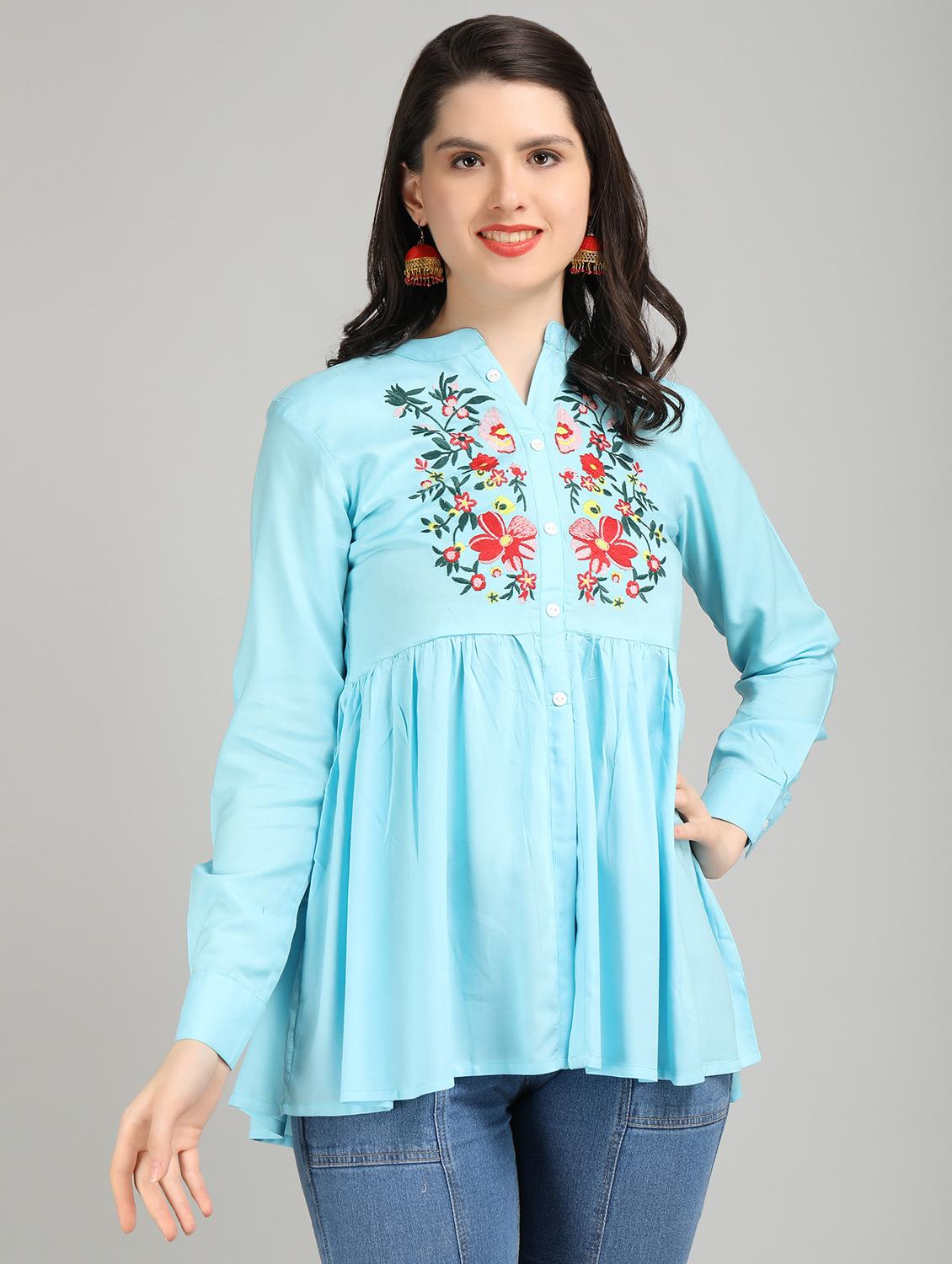women blue rayon peplum top - 21311953 - Zoom Image - 0