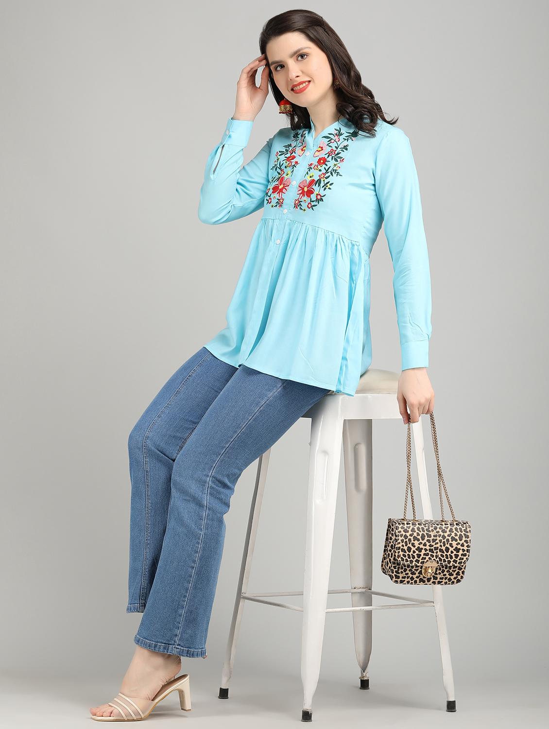 women blue rayon peplum top - 21311953 - Standard Image - 4