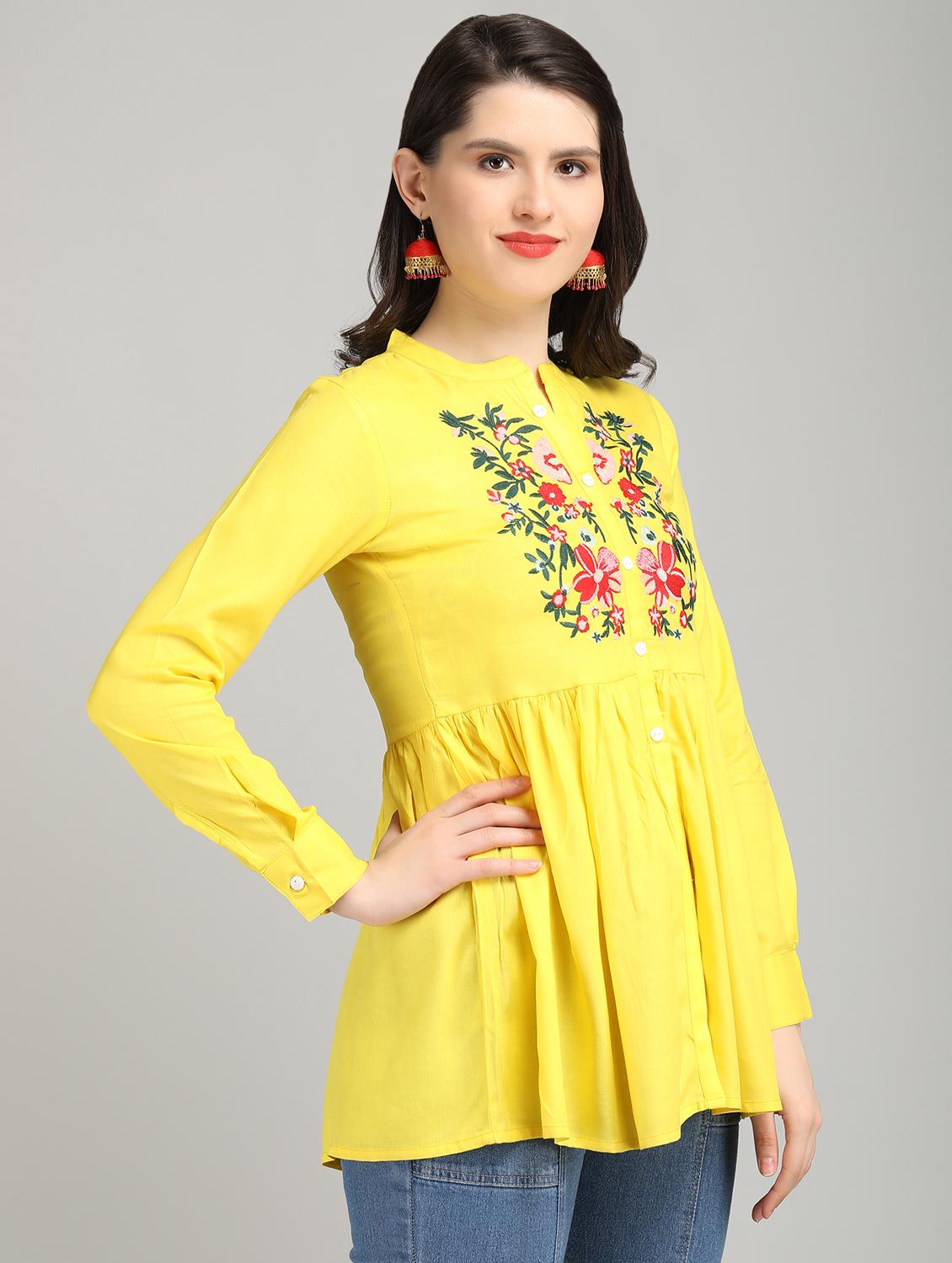 women yellow rayon peplum top - 21311954 - Standard Image - 1