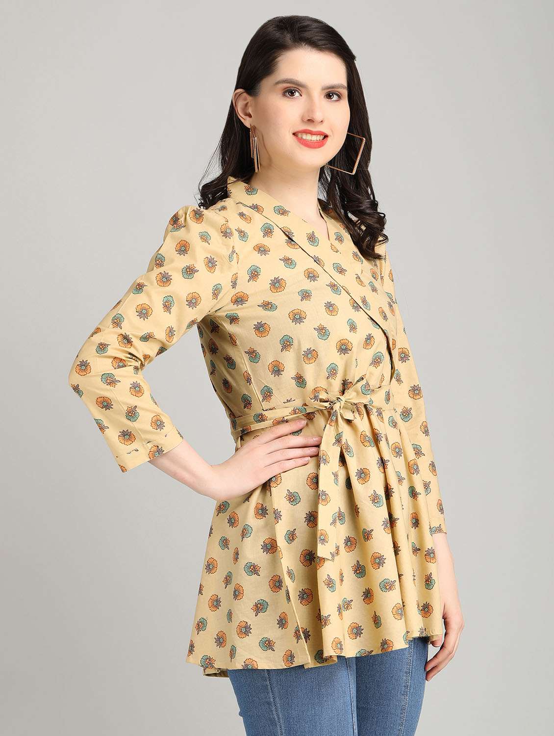 women yellow cotton regular top - 21311957 -  Standard Image - 1