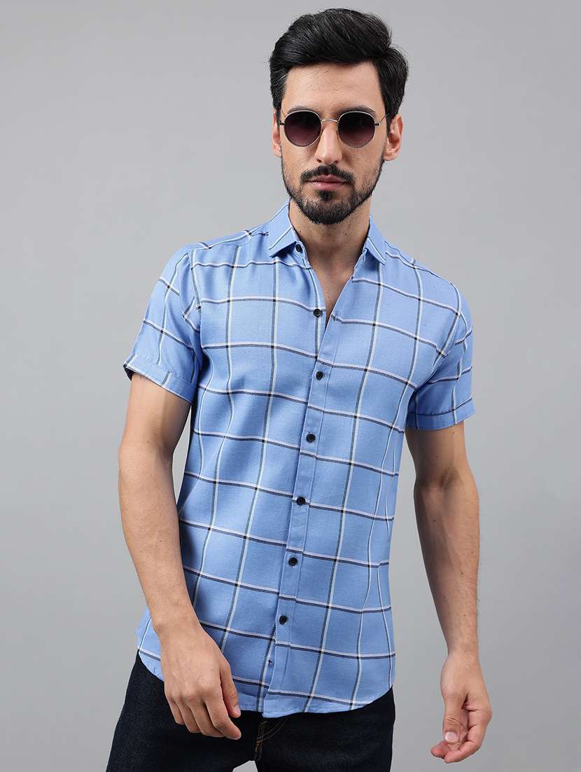 men short sleeved checkered casual shirt - 21311966 - Standard Image - 1