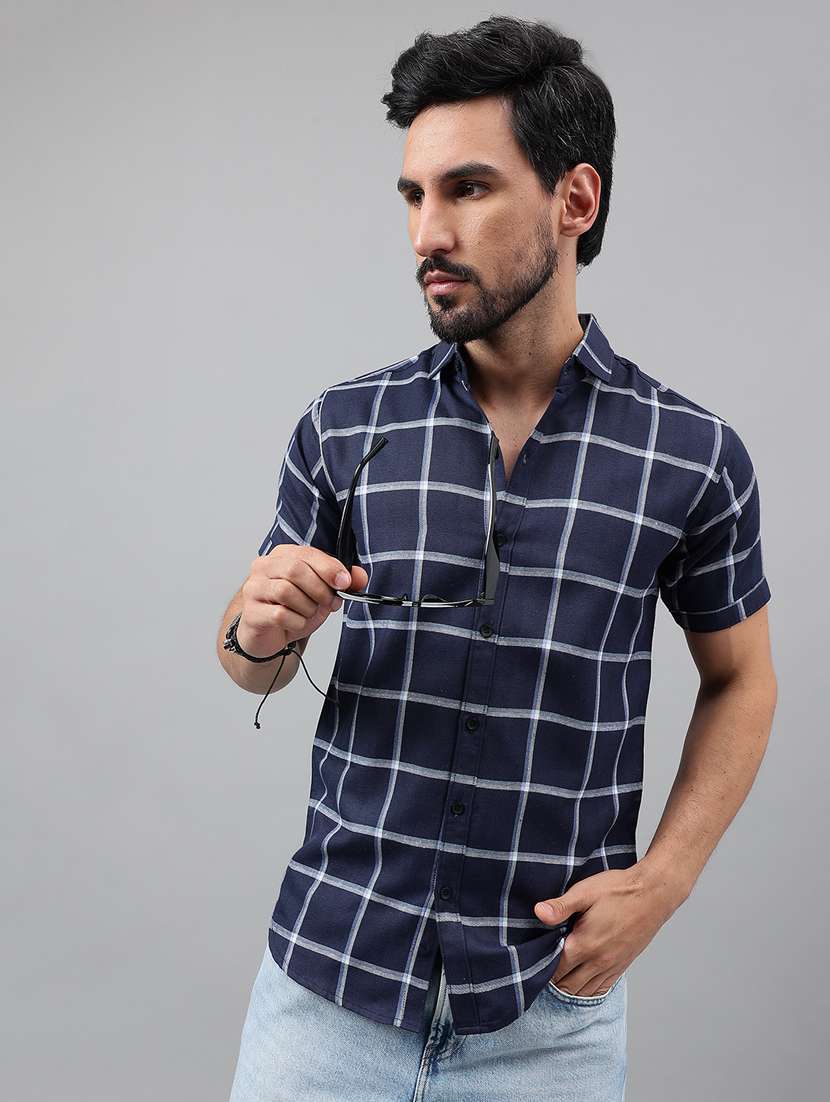 men short sleeved checkered casual shirt - 21311967 - Standard Image - 1