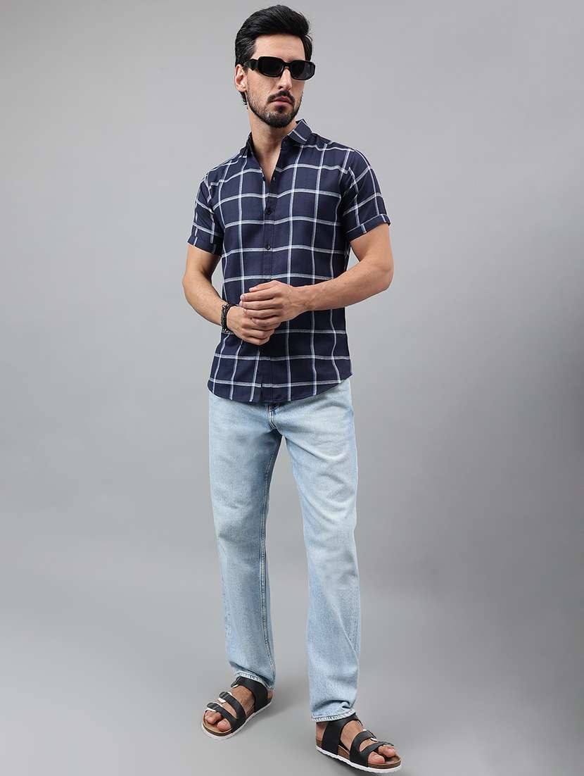 men short sleeved checkered casual shirt - 21311967 - Standard Image - 4
