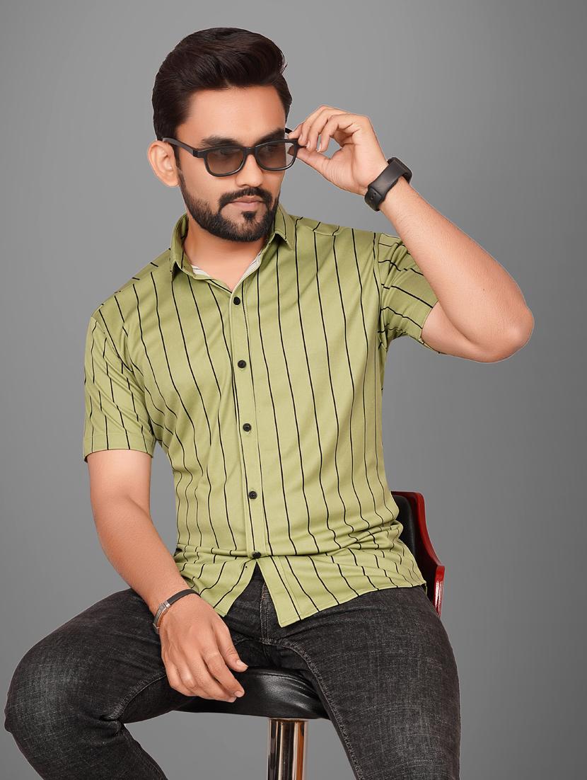 men short sleeved striped casual shirt - 21311995 - Standard Image - 1